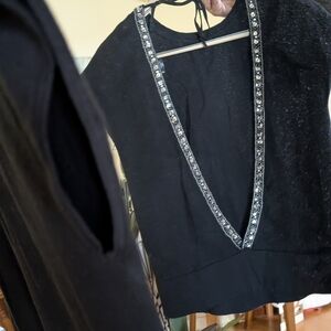 Moda International Black Blouse with Silver Accents